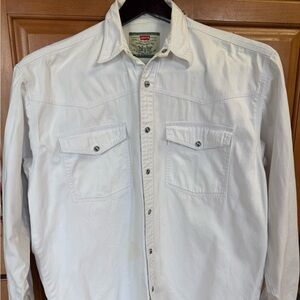 Levi’s Classic Western Snap Shirt Men’s Medium White Pearl Snap Cowboy Y2K STAIN